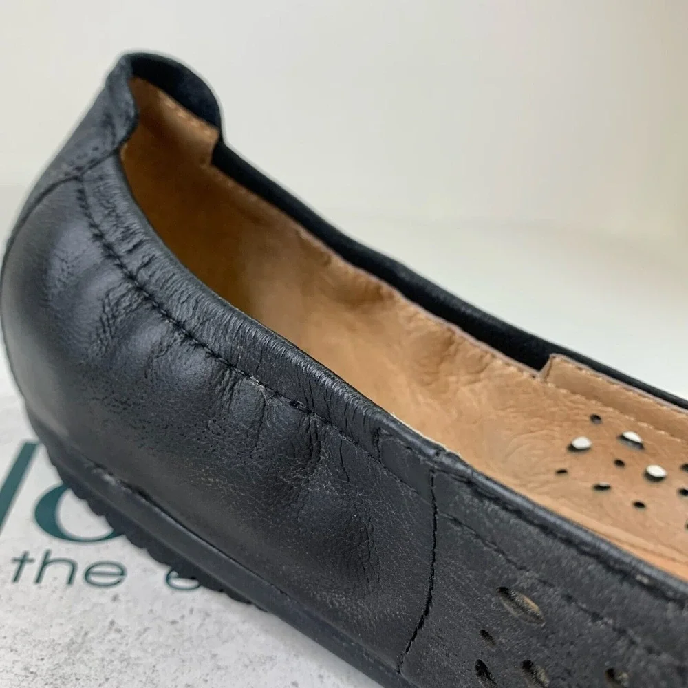Josef Seibel Women Pippa 9 Ballet Flats Black Perforated Slip-On Shoes Sz 6.5/37